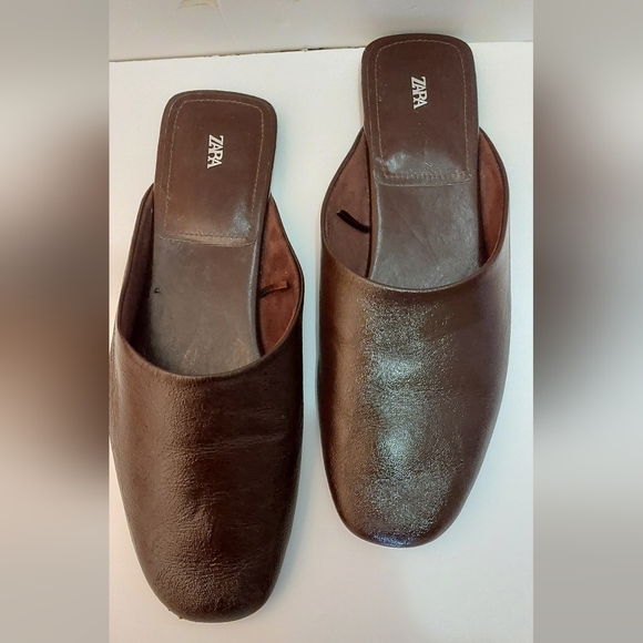 Zara Dark Brown Leather Mules/Shoes - Picture 2 of 7